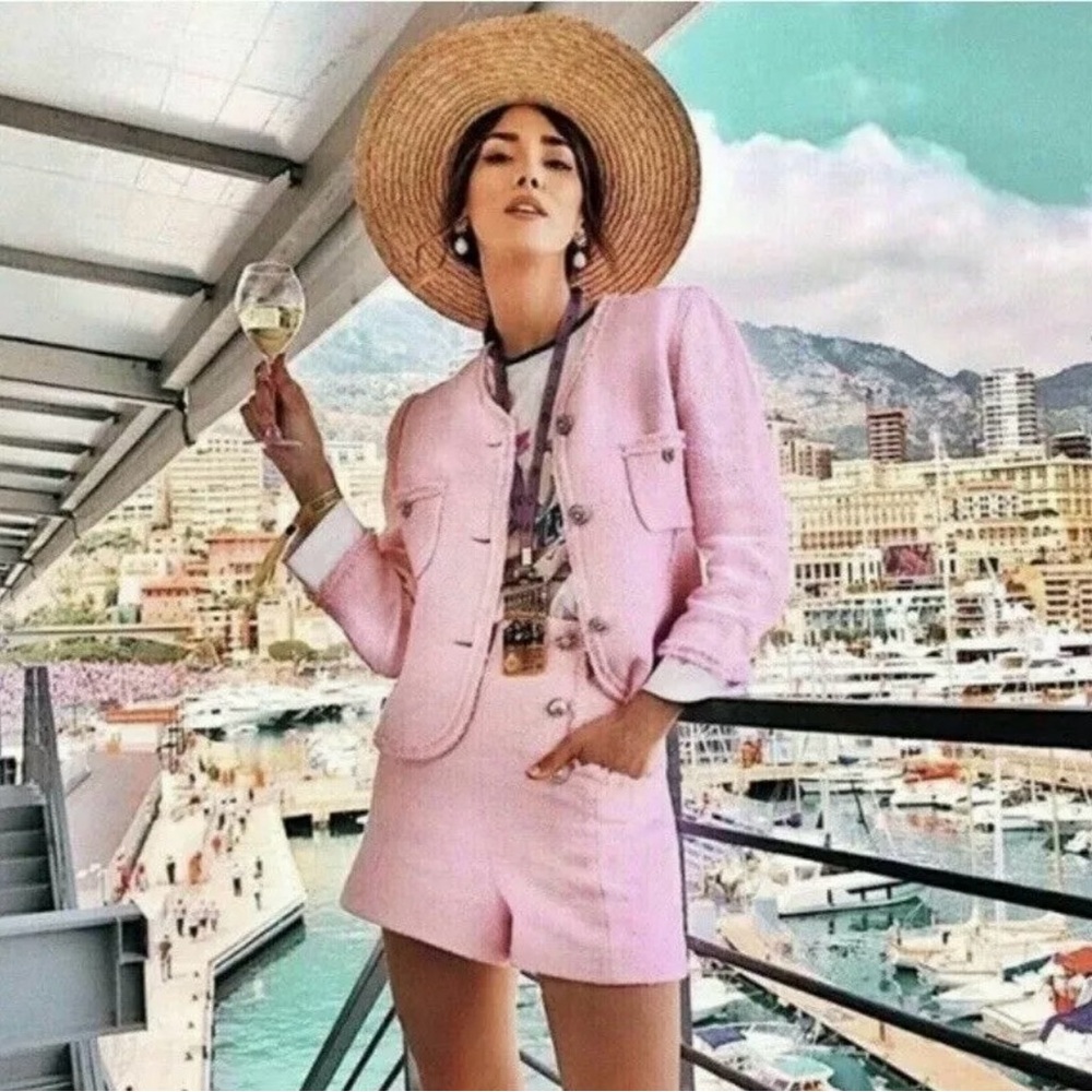 Zara Medium Tweed Boucle Pink Blazer